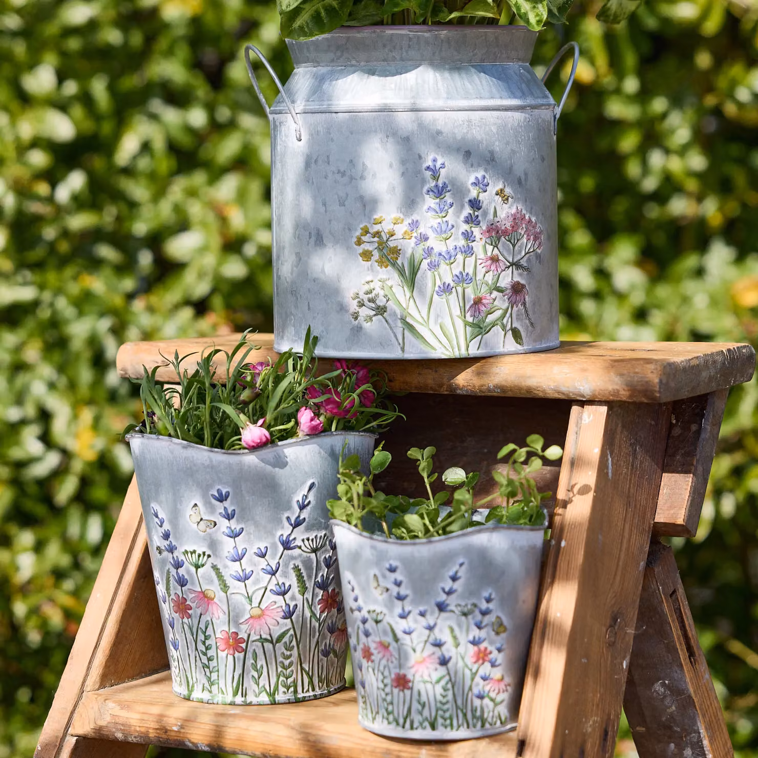 Dibor Spring Floral Metallic Milk Churn Flower Vase in Grey, H: 18 cm, Dia: 20 cm – 2