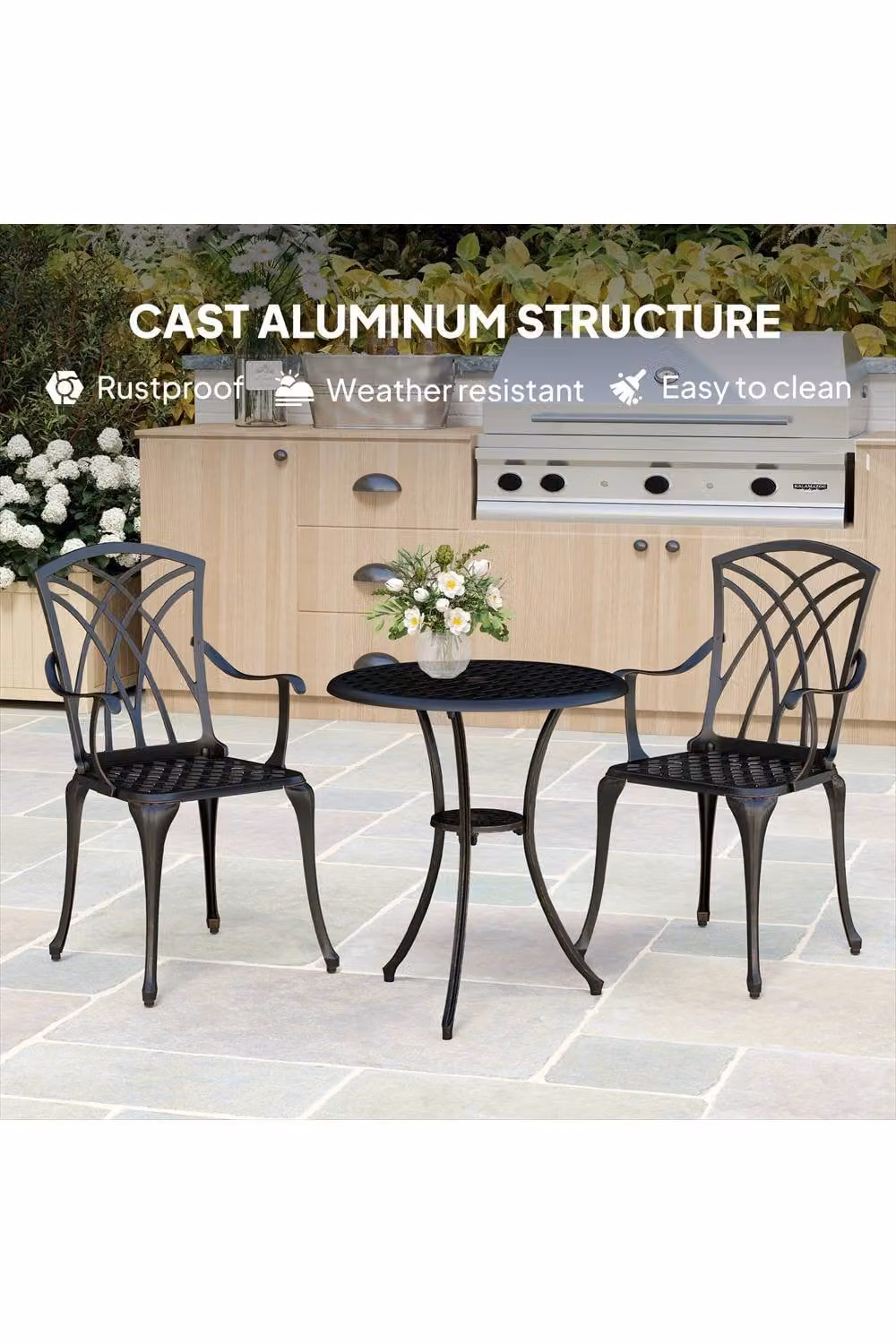 ERGOVEXA 3 Piece Bronze Matt Powder Coated Aluminium Garden Dining Set – 2
