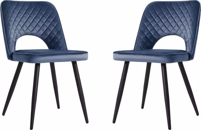 Home Garden Direct Pair of Shaftesbury Dining Chairs in Blue Velvet Fabric