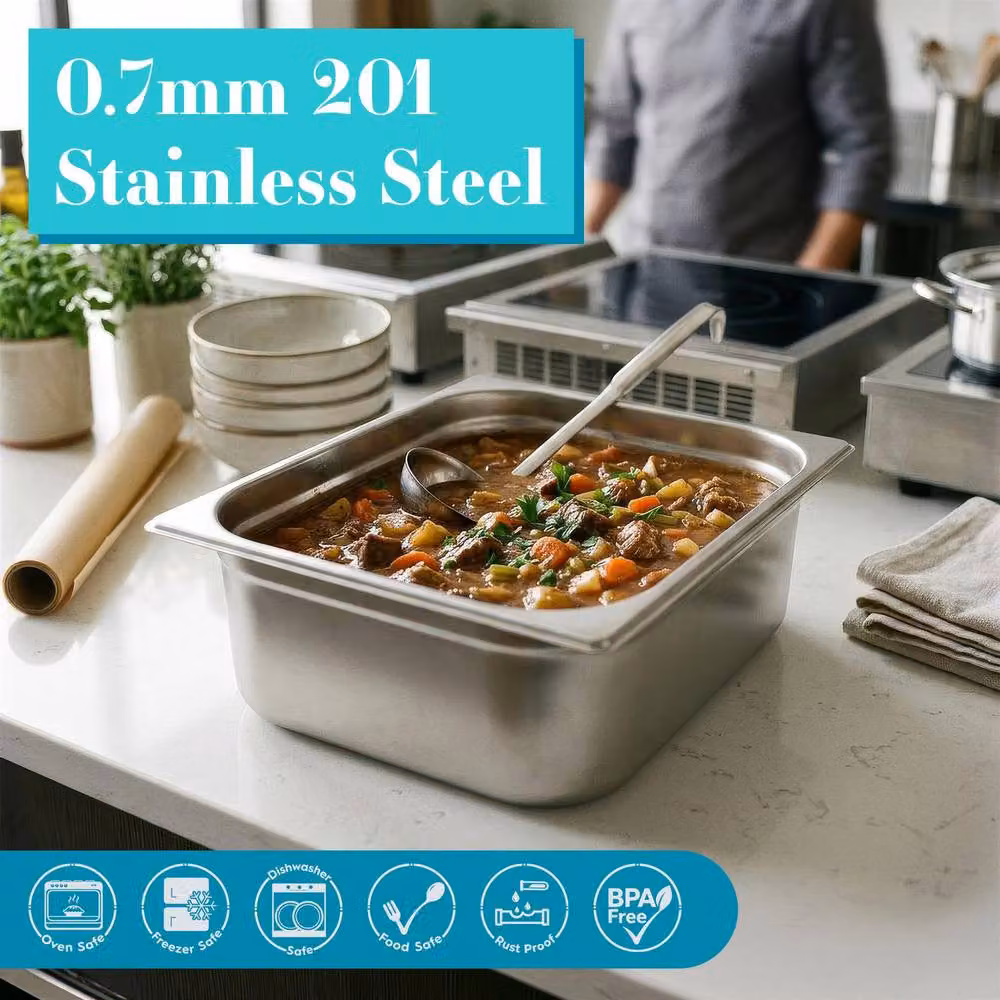 Argon Tableware Stainless Steel Gastronorm Containers with Lids, Set of 4, Silver, 11L, 200mm – 4