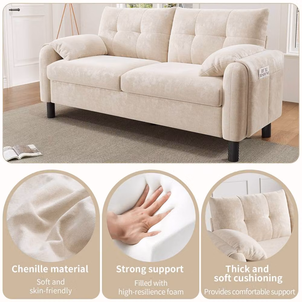 FENCHILIN 2-Seater Upholstered Fabric Sofa Loveseat in Beige with Scatter Cushions – 2