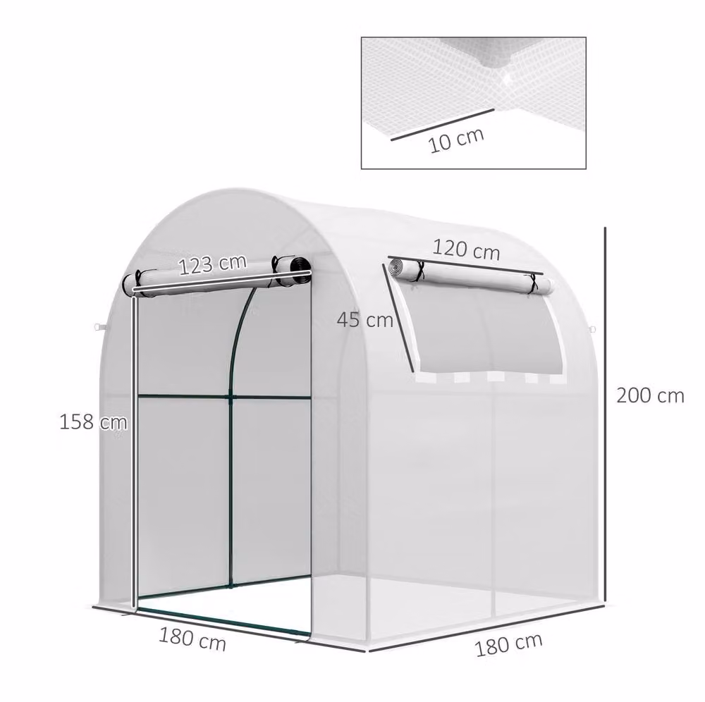 STILVORA White Walk-In Greenhouse with Roll-Up Door and Window, W/D/H: 180 x 200 x 180 cm – 2