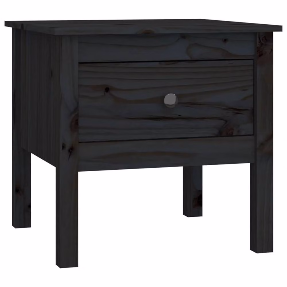 Berkfield Home Set of 2 Black Solid Wood Pine Side Tables, W/D/H: 50 x 50 x 49 cm – 3