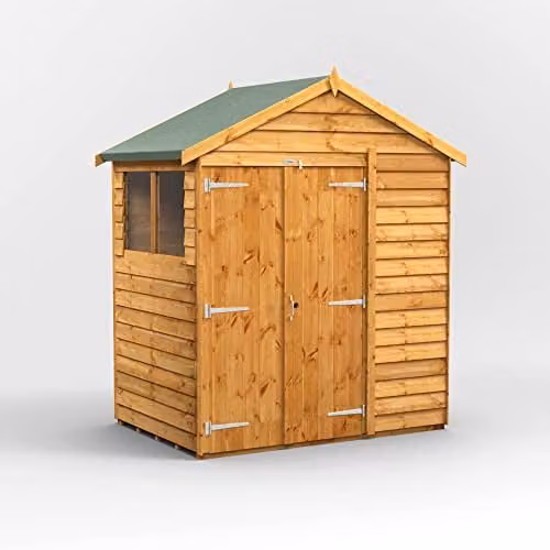 Powersheds Premium Apex Overlap Wooden Shed in Brown with Toughened Glass and Security Features, W/D/H: 228.75 x 135.0 x 191.41 cm