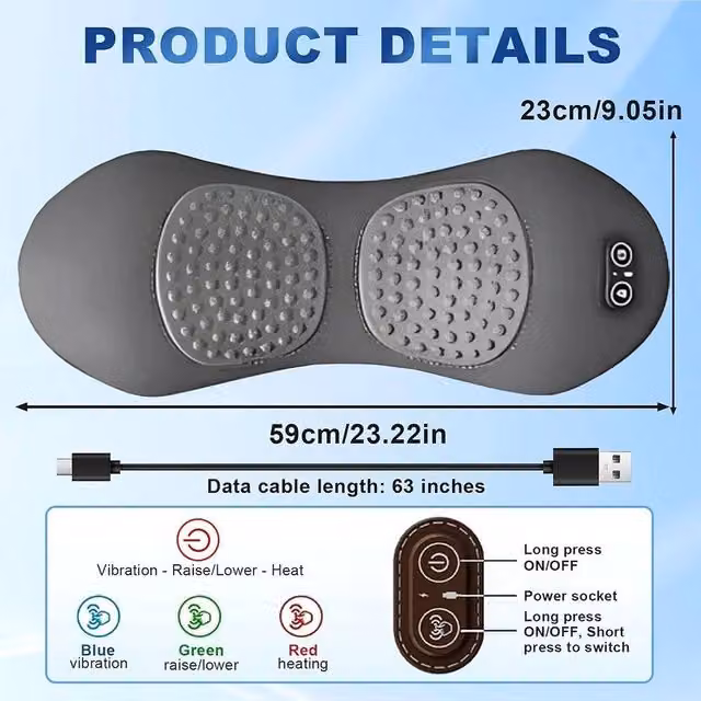 SPETLEK 3 In 1 Electric Lumbar Support Memory Foam Pillow in Grey