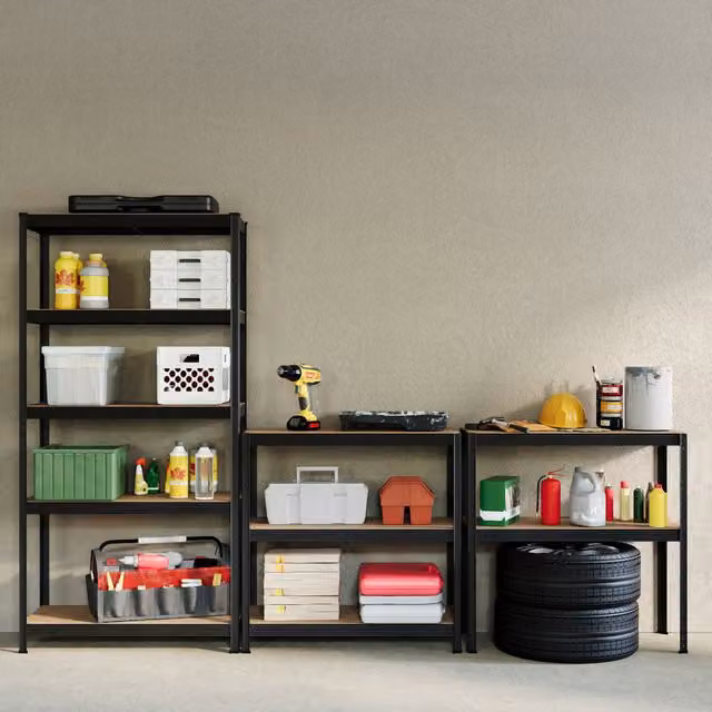 Home Vida Set of 2 Heavy Duty 5 Tier Garage Shelving Work Benches in Black, W/D/H: 180 x 90 x 90 cm – 1