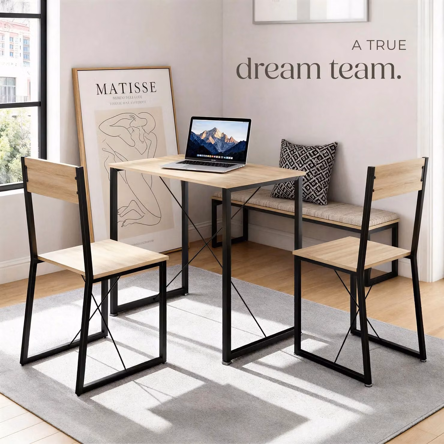 tectake Margate 3-piece Dining Table and Chairs Set in Oak and Black – 7