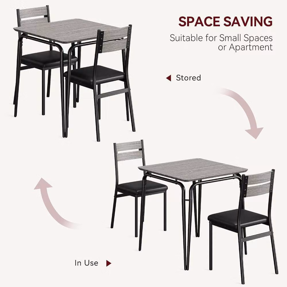 London Boutique 3-Piece Modern Wooden Kitchen Dining Table Set with 2 Grey Upholstered Chairs – 3