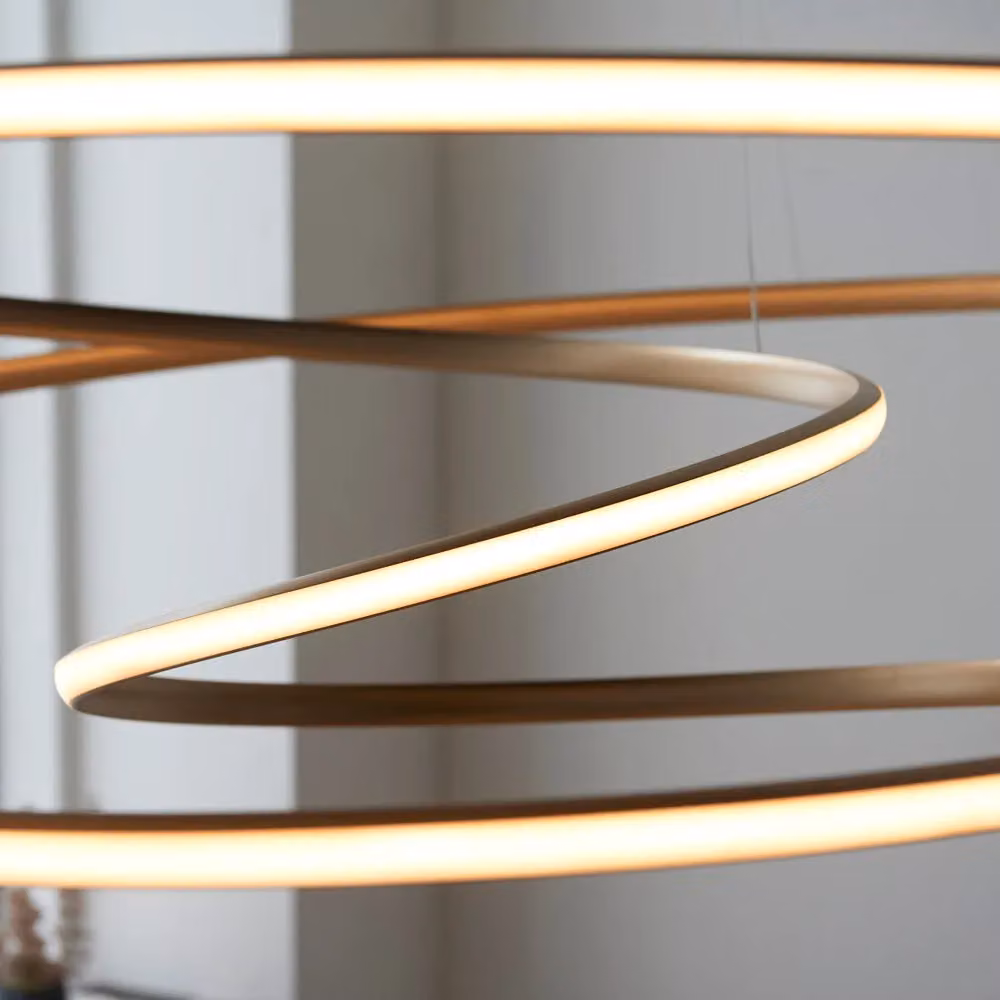 Loops XL Satin Gold and Matt White LED Ceiling Pendant Light with Warm White Dimmable Tape Light – 3
