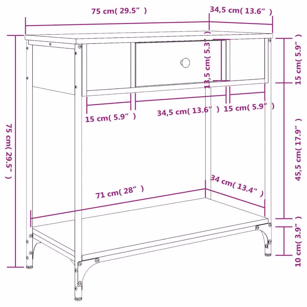 Berkfield Home Decorative Console Table in Smoked Oak Brown, W/D/H: 75 x 34.5 x 75 cm – 5