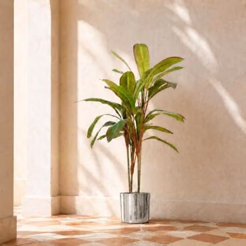 Leaf 100cm Artificial Realistic Green Dracaena Tropical Plant with Silver Metal Planter – 2