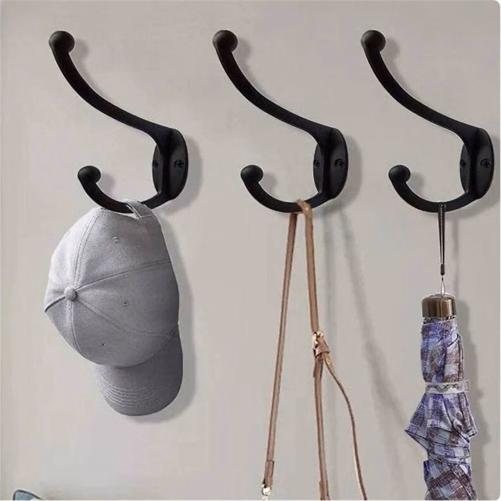 SPETLEK 10 Pack Black Double Coat Hooks, Vintage Wall Mounted Hat Hanger – 3