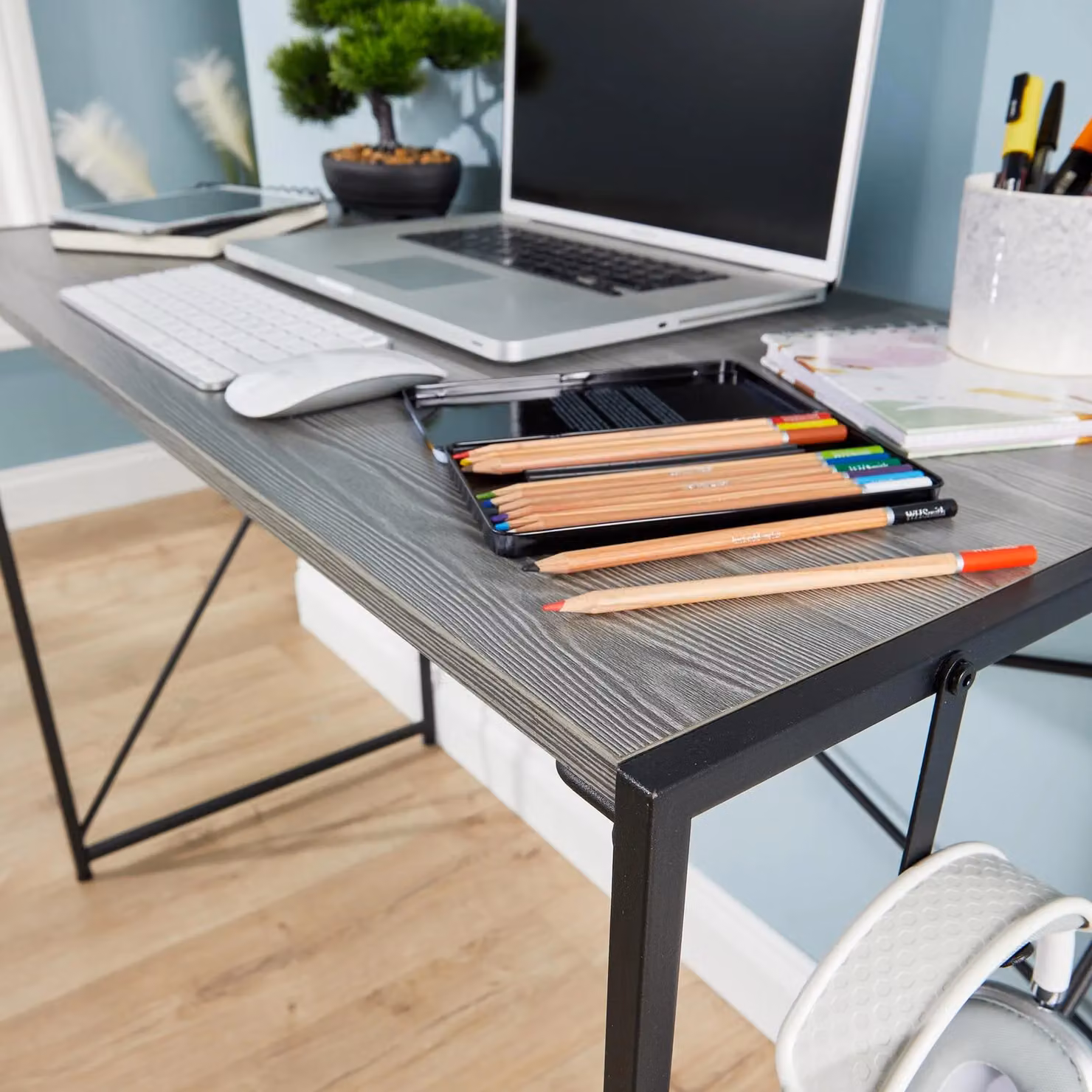 Home Source Folding Compact Computer Desk in Grey – 3