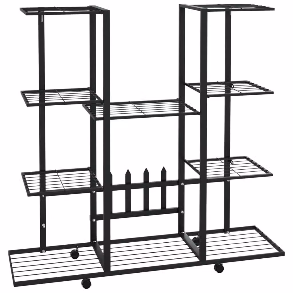 Berkfield Home Black Iron Flower Stand with Wheels, W/D/H: 94.5 x 24.5 x 91.5 cm – 2
