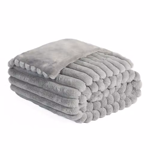 OHS Grey Faux Fur Ribbed Fleece Throw Blanket, W/D/H: 125 x 150 cm – 1