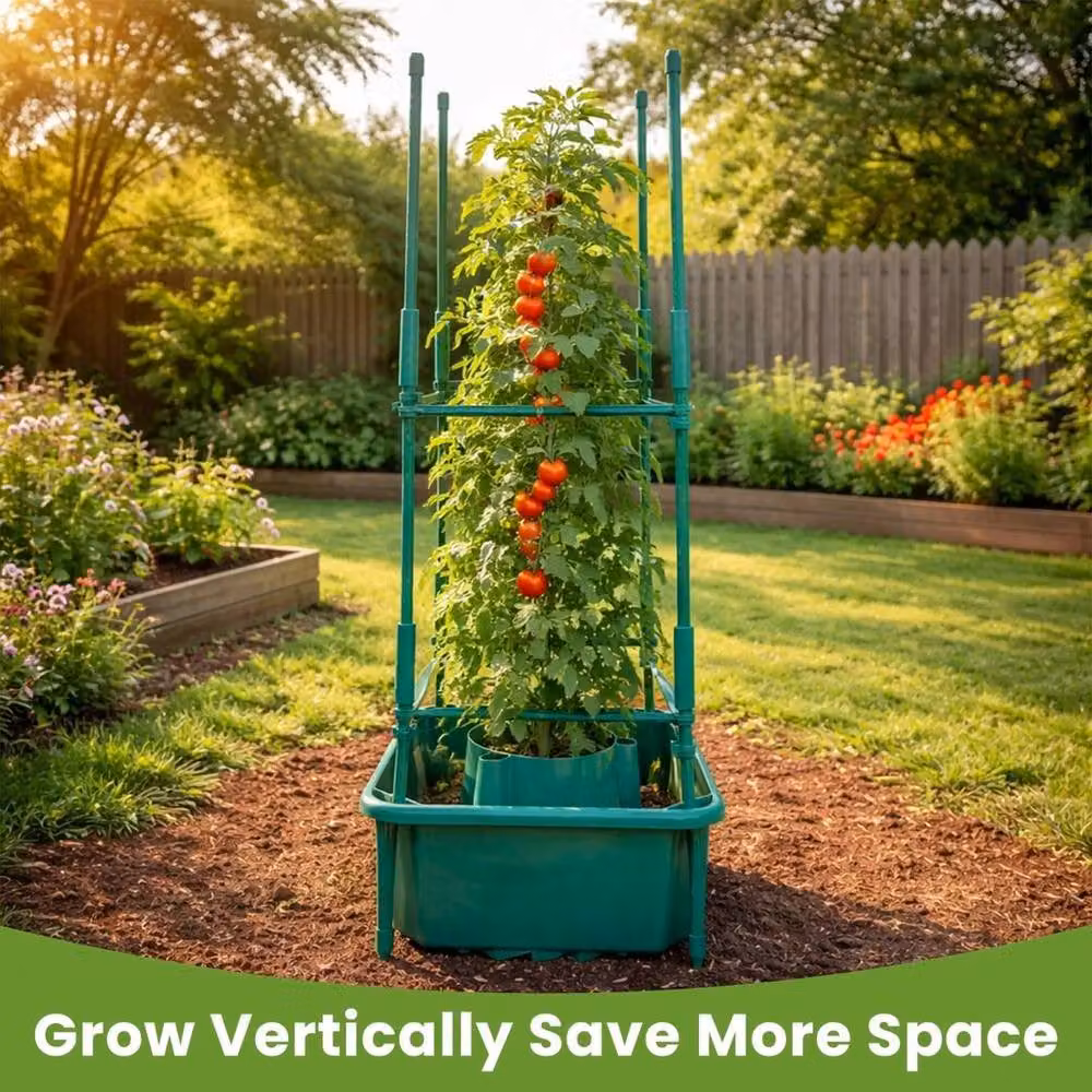 Spetlek 6-Pack Green Tomato Grow Bags with Support Trellis for Vegetable Gardens – 5