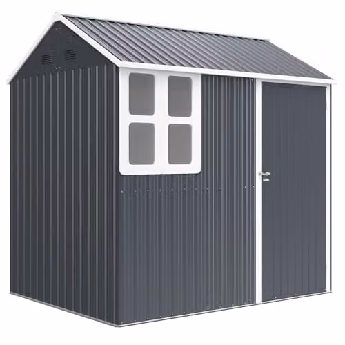 Outsunny Metal Garden Shed with Single Door and Window, Dark Grey – 1