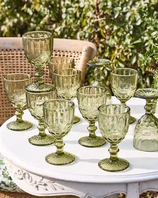Dibor Set of 12 Green Geometric Luxury Wine Goblets, 350ml per glass – 1