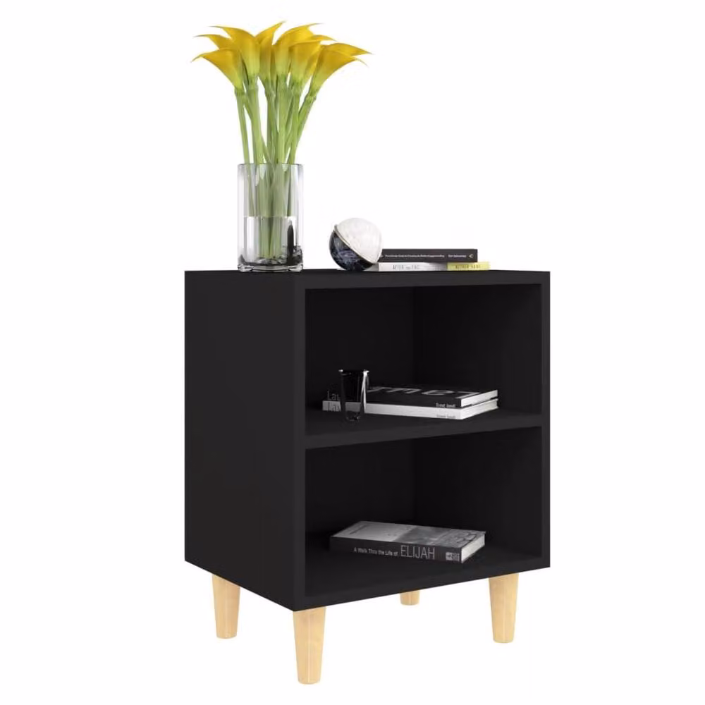Berkfield Home Bed Cabinet in Black with Solid Wood Legs, W: 40 cm, D: 30 cm, H: 50 cm – 3