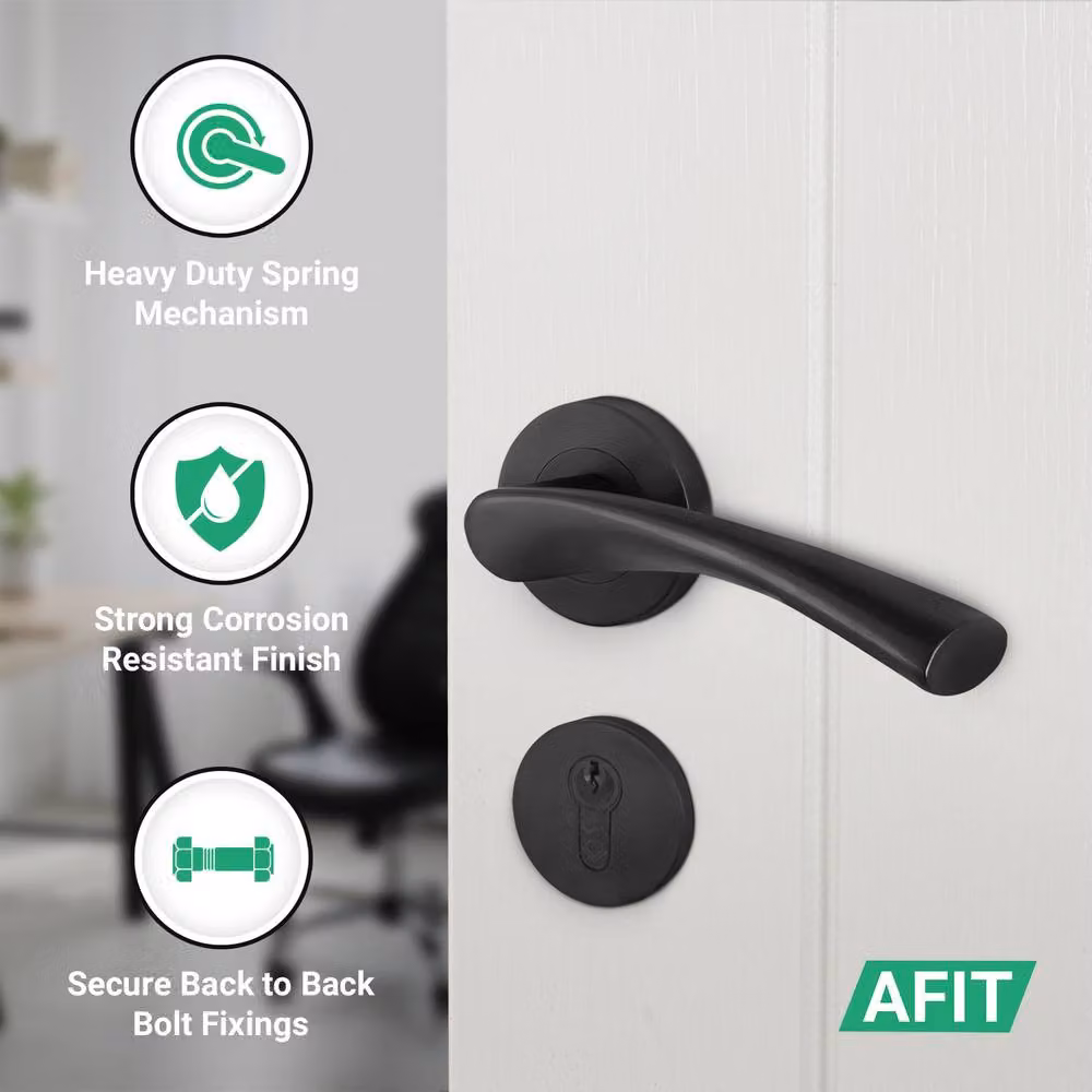 AFIT Matt Black Door Handle Rose Set with Thumbturn Cylinder and Hinges, 1 Pair – 3