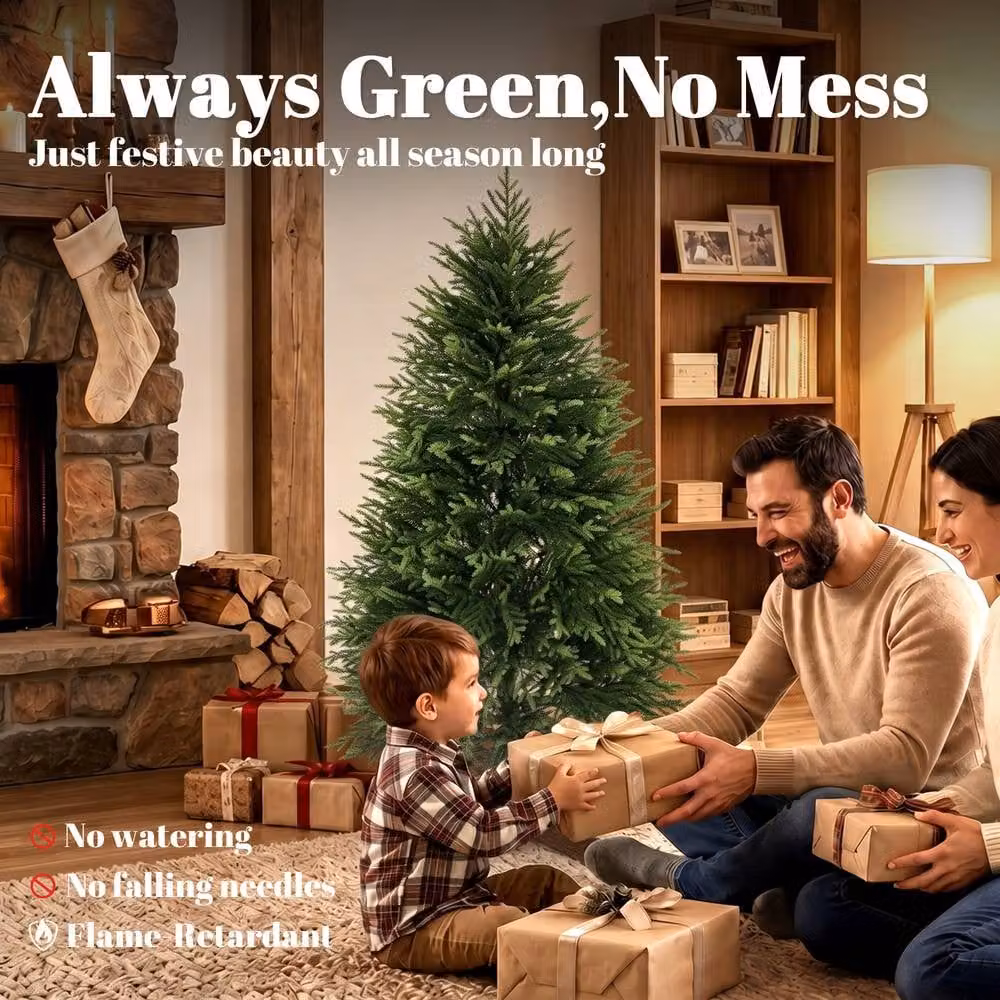 HOMCOM 150 cm Green Artificial Christmas Tree with Wood Base – 4