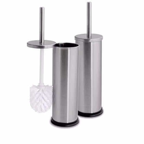 Harbour Housewares Pack of 2 Round Stainless Steel Toilet Brushes and Holders in Silver