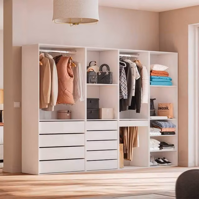sweeek Modular Wardrobe Kit in White with 4 Units, Internal Drawers, Shelves and Hanging Rod, W/D/H: 260 x 45 x 180 cm – 1