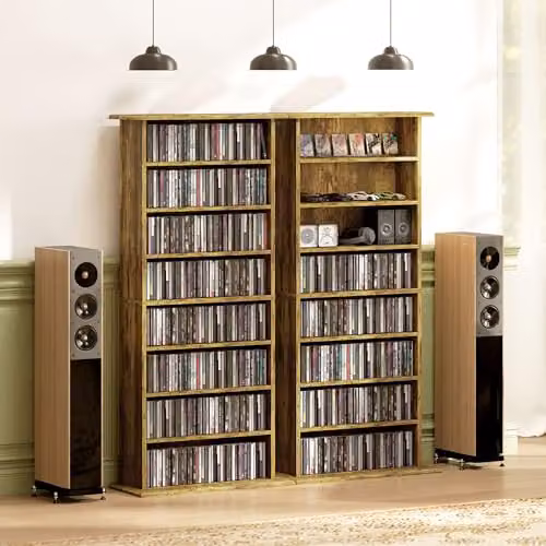 HOMCOM Rustic Brown Media Storage Unit with 6 Adjustable Shelves for Living Room, Bedroom or Home Office – 7