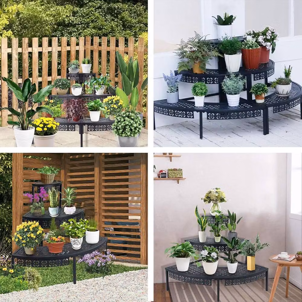 Huhote 3 Tier Metal Plant Stand, Black, W/D/H: 60 x 60 x 60 cm – 4