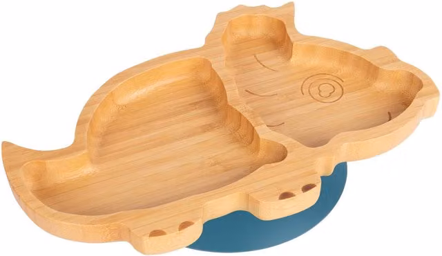 Tiny Dining Childrens Bamboo Divided Suction Plate in Blue and Brown, Diameter: 17 cm