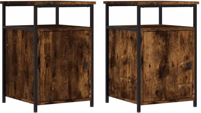 Berkfield Home Set of 2 Smoked Oak Bedside Cabinets in Brown, W/D/H: 40 x 42 x 60 cm – 1