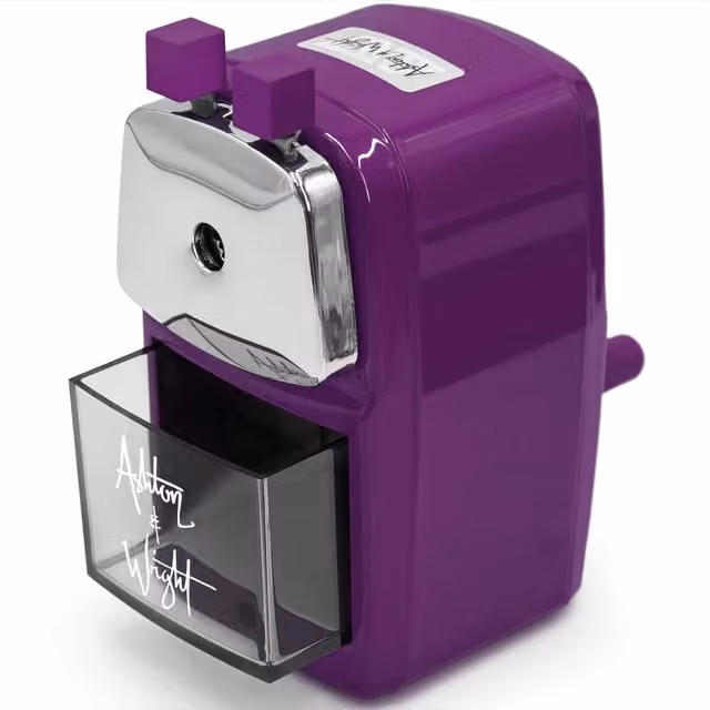 Ashton and Wright Mechanical Table Crank Desktop Pencil Sharpener in Purple