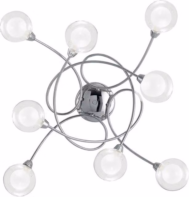Netlighting BLOG 8 Light Multi Arm Semi Flush Ceiling Light in Chrome and Silver, W/D/H: 66 x 66 x 20 cm