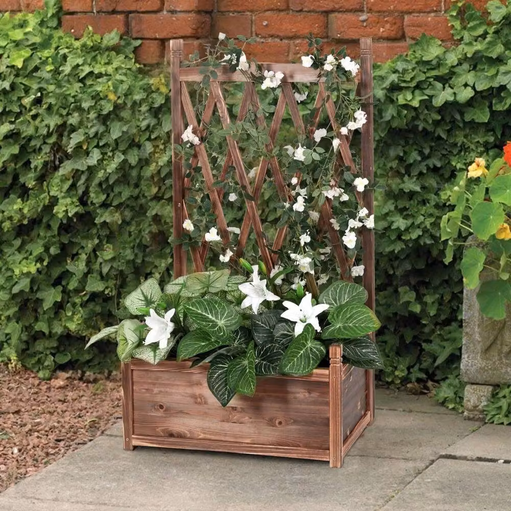 FLAVORA Brown Wooden Rectangular Garden Planter, W/D/H: 64 x 35 x 115 cm – 2