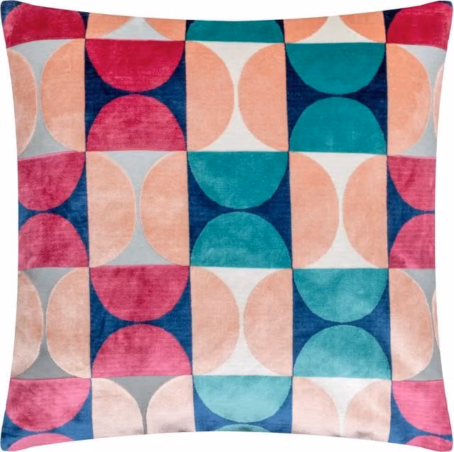 Paoletti Bardot Cut Velvet Square Cushion, Multicolour Pink and Blue, W/D/H: 50 x 50 x 50 cm