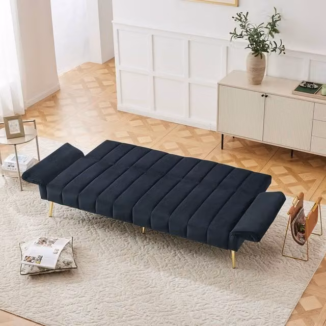 Merax Modern Convertible Velvet Sofa Bed in Black with Click-Clack Sleeping Function and Metal Frame, W/D/H: 140 x 200 cm – 1