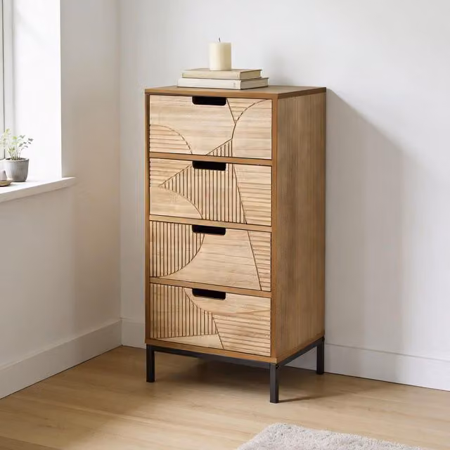 Home Source Reedham 4 Drawer Chest in Light Brown