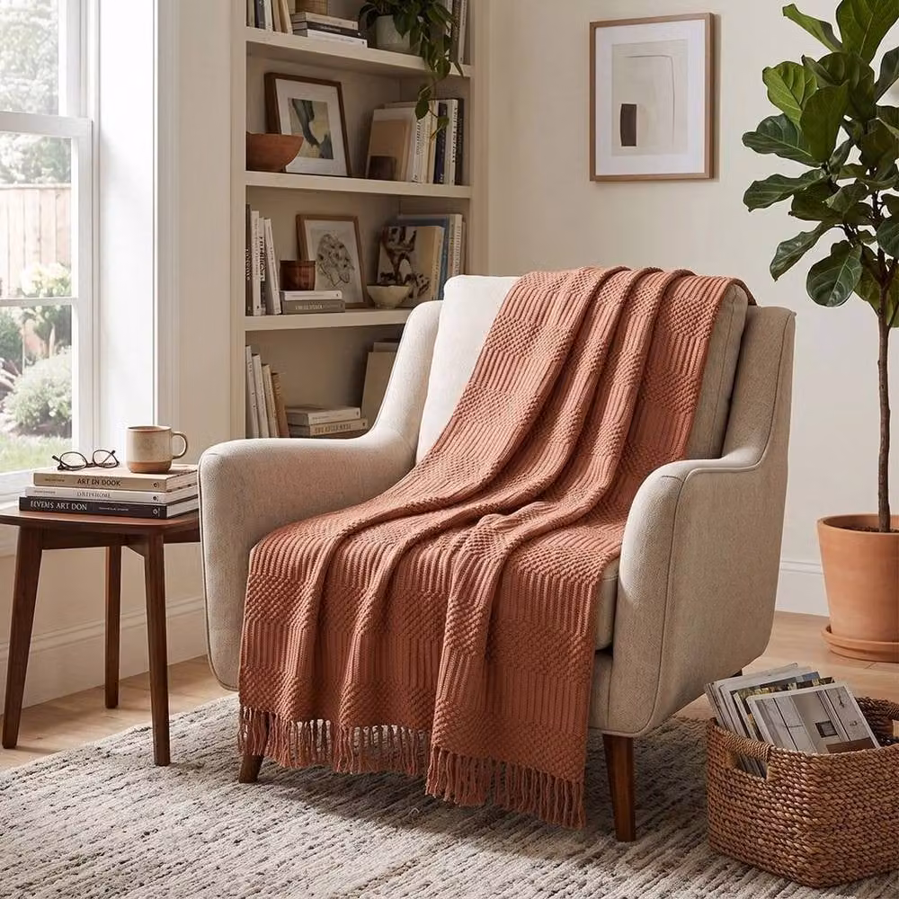 Pawnora Brown Solid Knitted Throw Blanket, W 130 cm x D 150 cm – 4