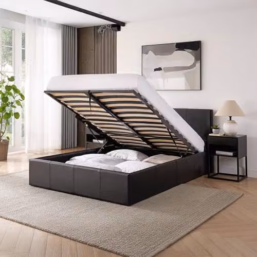 Direct Furniture Suppliers Luna 5ft Kingsize Faux Leather Ottoman Storage Bed with 25cm Memory Foam Mattress, Black, H: 88.5cm x W: 168cm x L: 213cm – 2