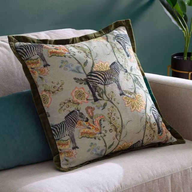 Wylder Tropics Sundara Printed Velvet Cushion in Green, W/D/H: 50 x 50 x 50 cm – 2