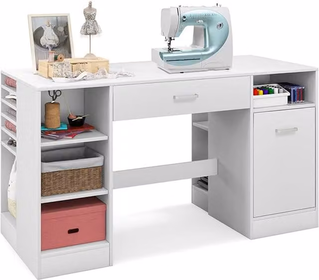 Costway 2-in-1 Sewing Table and Artwork Desk in White
