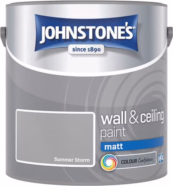 Johnstone's Matt Wall and Ceiling Dispersion Paint in Summer Storm Grey, 2.5l – 3