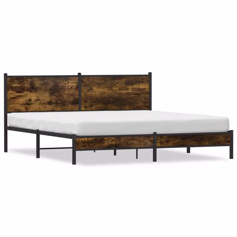 Berkfield Home Metal Bed Frame in Smoked Oak and Brown, W: 160 cm, D: 200 cm, H: 91.5 cm – 3