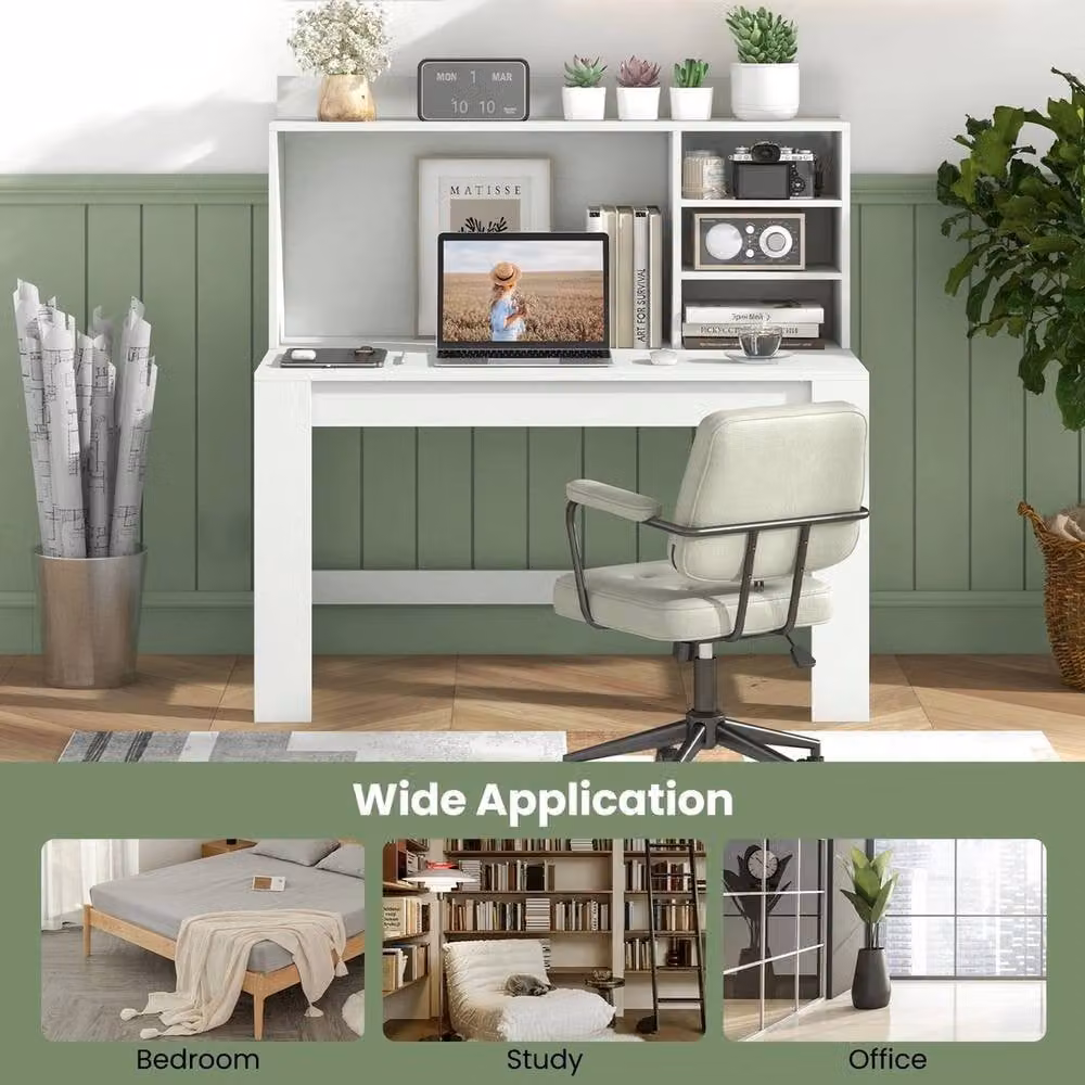 NESTLUNE Modern White Writing Desk for Home Office and Bedroom, W/D/H: 150 x 118 x 15 cm – 2