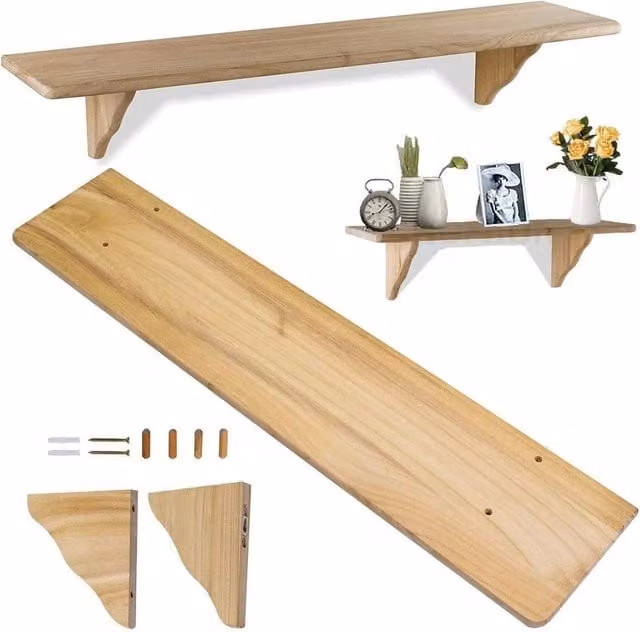 EONLION Floating Wall Mounted Display Storage Shelf in Brown Rustic Wood, Width: 50 cm