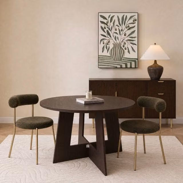 OHS Angular Round Dining Table in Walnut Brown Engineered Wood
