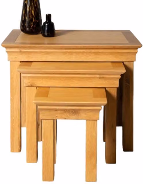 Elm Home And Garden Rustic Oak Nest of 3 Tables in Light Oak