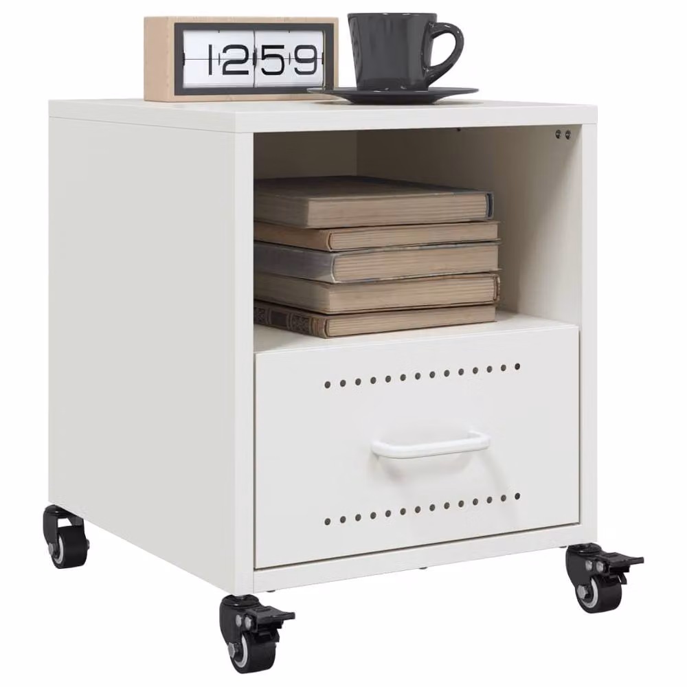 Berkfield Home Set of 2 Modern White Metal Bedside Cabinets, W/D/H: 39 x 36 x 43.5 cm – 1
