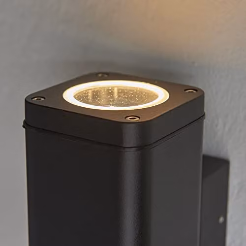 Loops Modern Up & Down Outdoor Wall Light in Black with Transparent Glass Diffuser – 6