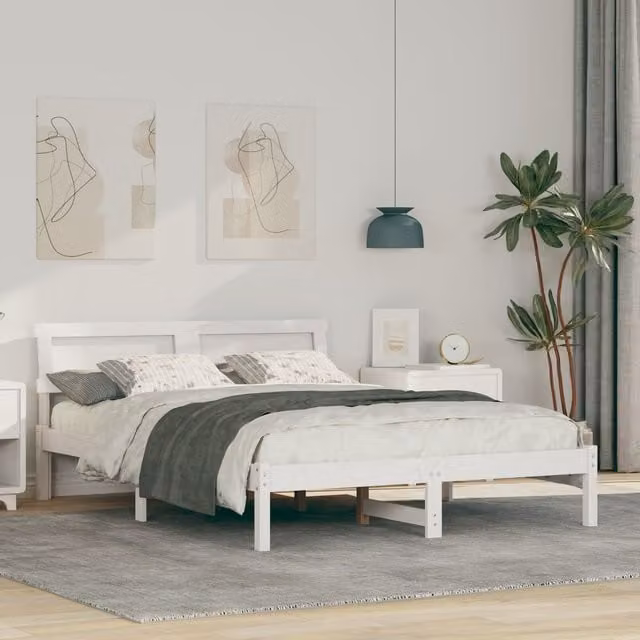 Berkfield Home White Pine Wood Bed with Headboard, LED Strip Lights and Lift Up Base, W: 120 cm, L: 190 cm